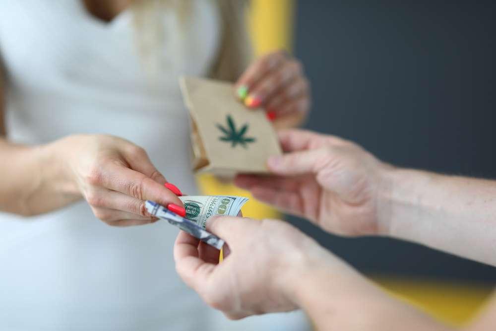 Person Buying Package With Cannabis Sign