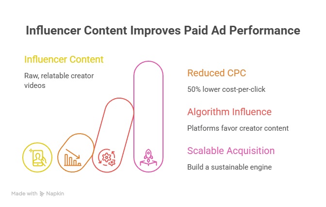 An image showing how influencer content improves paid ad performance.